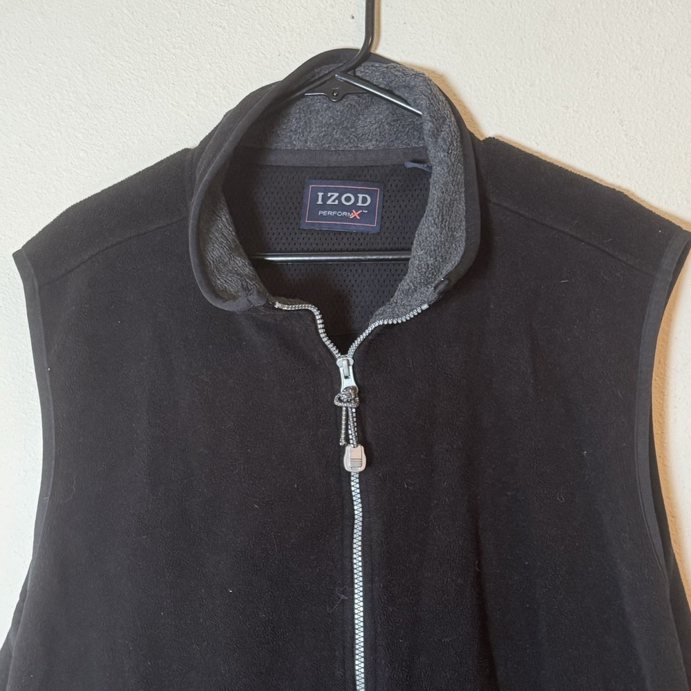 IZOD PerformX Vest Mens XL Black Full Zip Fleece Lined Y2K Golf Casual
